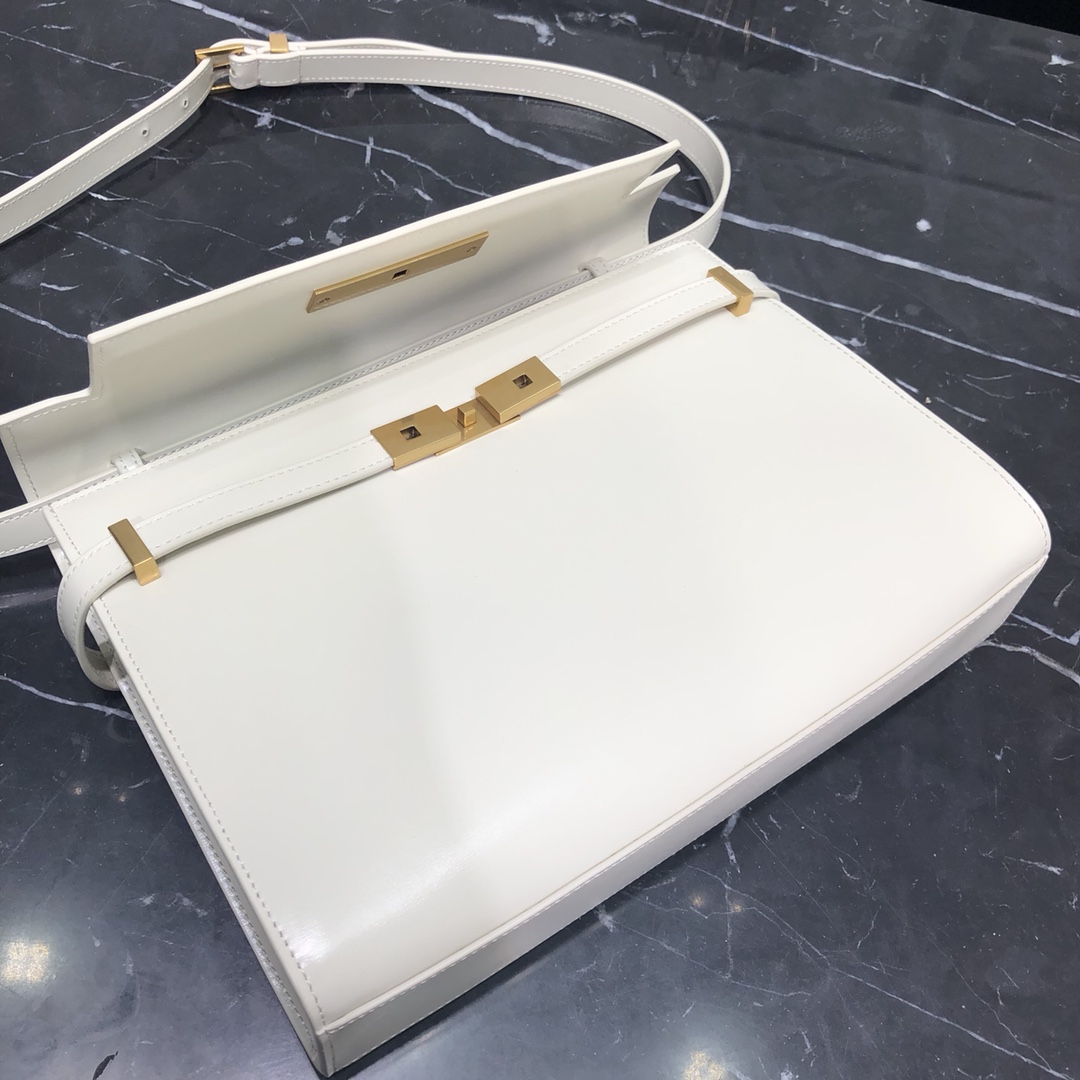 Saint Laurent Manhattan Box Calfskin Shoulder Bag White 579271 